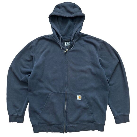 Carhartt Full Zip Heavy Chore Rain Defender Hoodie Navy Mens L Loose Fit - Picture 1 of 12